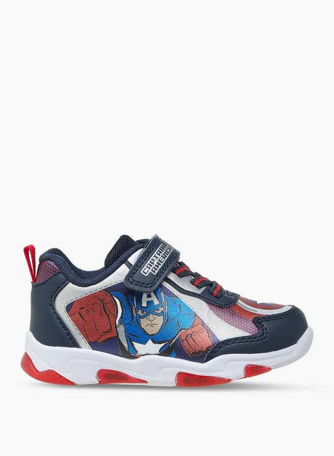MARVEL Boys Captain America Print Light-Up Sneakers with Hook and Loop Closure