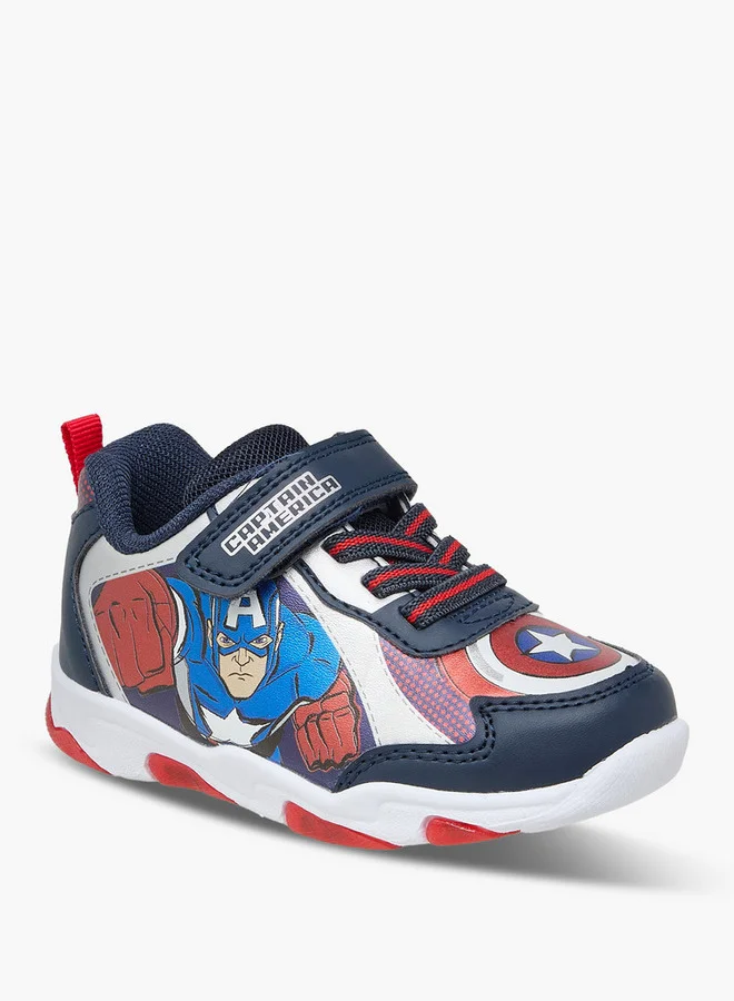 MARVEL Boys Captain America Print Light-Up Sneakers with Hook and Loop Closure