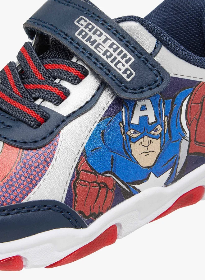 MARVEL Boys Captain America Print Light-Up Sneakers with Hook and Loop Closure
