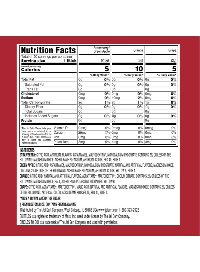 سكيتلس سكيتلز - سنجل تو قو مزيج مشروب باودر فواكه مشكلة (20 حبات) - Image 2