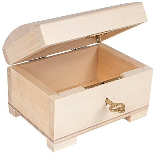 Creative Deco Large Wooden Jewelry Box | Lockable Storage Box with Lock & Key | 7.87 x 5.70 x 4.60 in | Plain, Unpainted & Unfinished | Keepsake Trinket Treasure Chest - Image 1