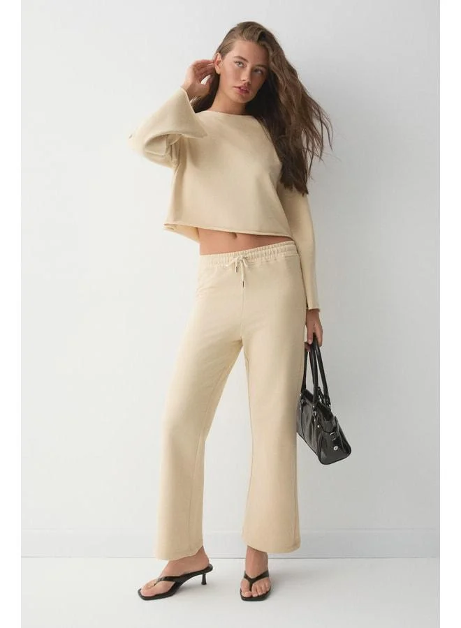 SEDNA Women's Loose and Round-Collared Wide-Leg Organic Cotton Vanilla Top-and-Bottom Set.