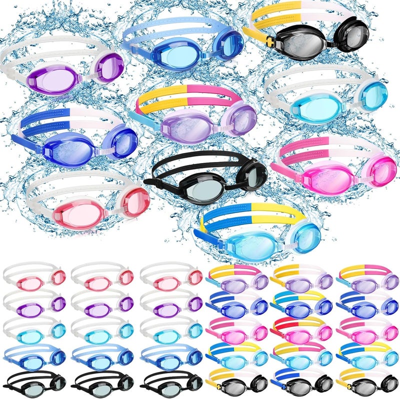 Macarrie 50 Pack Swim Goggles Bulk Antifog No Leaking Swim Goggles Wide Clear View Glasses with Adjust Bungee Strap for Adults Men Women - Image 1