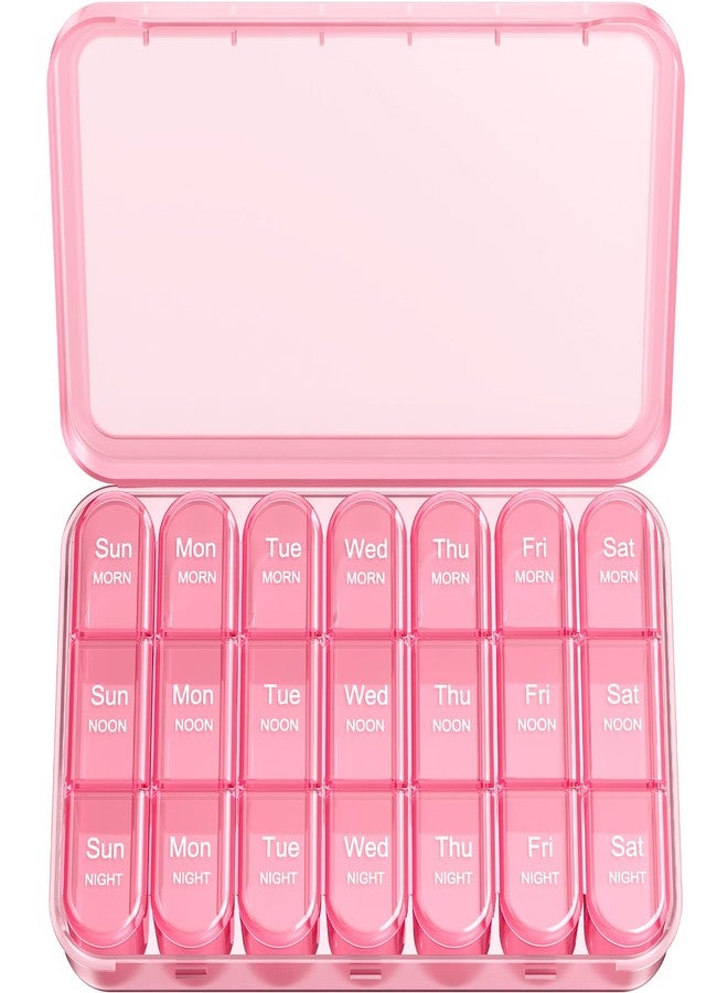 Daviky Pill Organizer 3X a Day, Weekly Pill Box 7 Day, Travel Pill Case with Large Containers, 3 Times Medcine Organizer for Vitamins, Medication, Supplements and Fish Oils (Pink) - Image 1