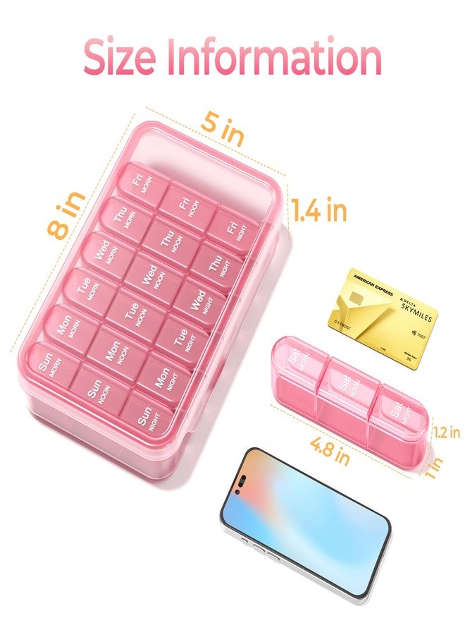 Daviky Pill Organizer 3X a Day, Weekly Pill Box 7 Day, Travel Pill Case with Large Containers, 3 Times Medcine Organizer for Vitamins, Medication, Supplements and Fish Oils (Pink) - Image 3