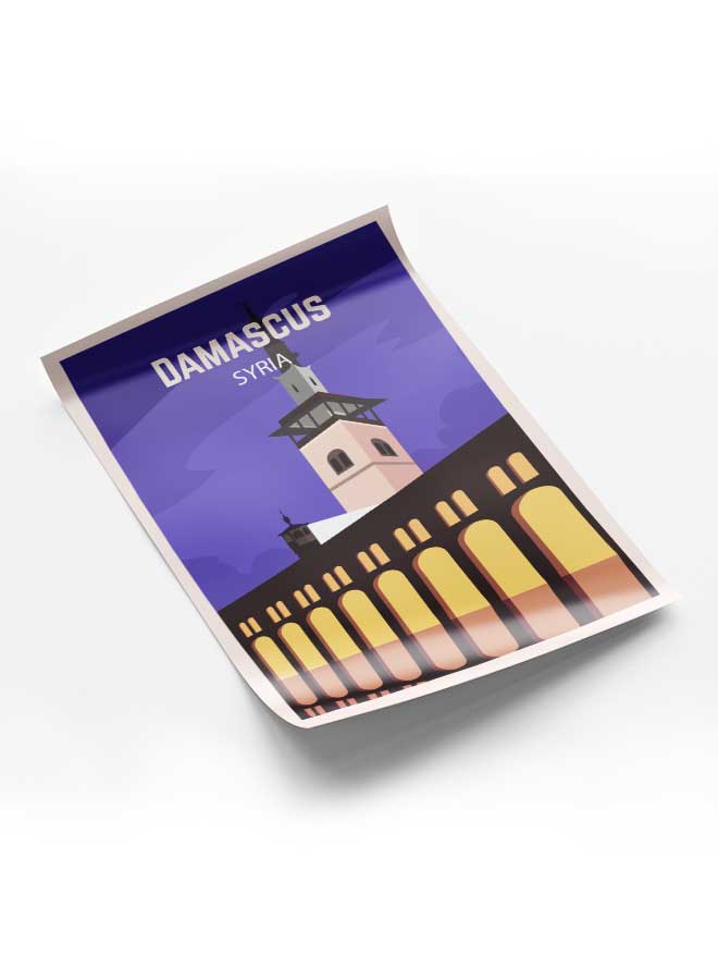 لوحة بوستر ديكور لوحة بدون فريم مع أربع قطع منفصلة من اللاصق ذو الوجهين تصميم دمشق سوريا غرفة النوم غرفة المعيشة وديكور المكتب - Image 1