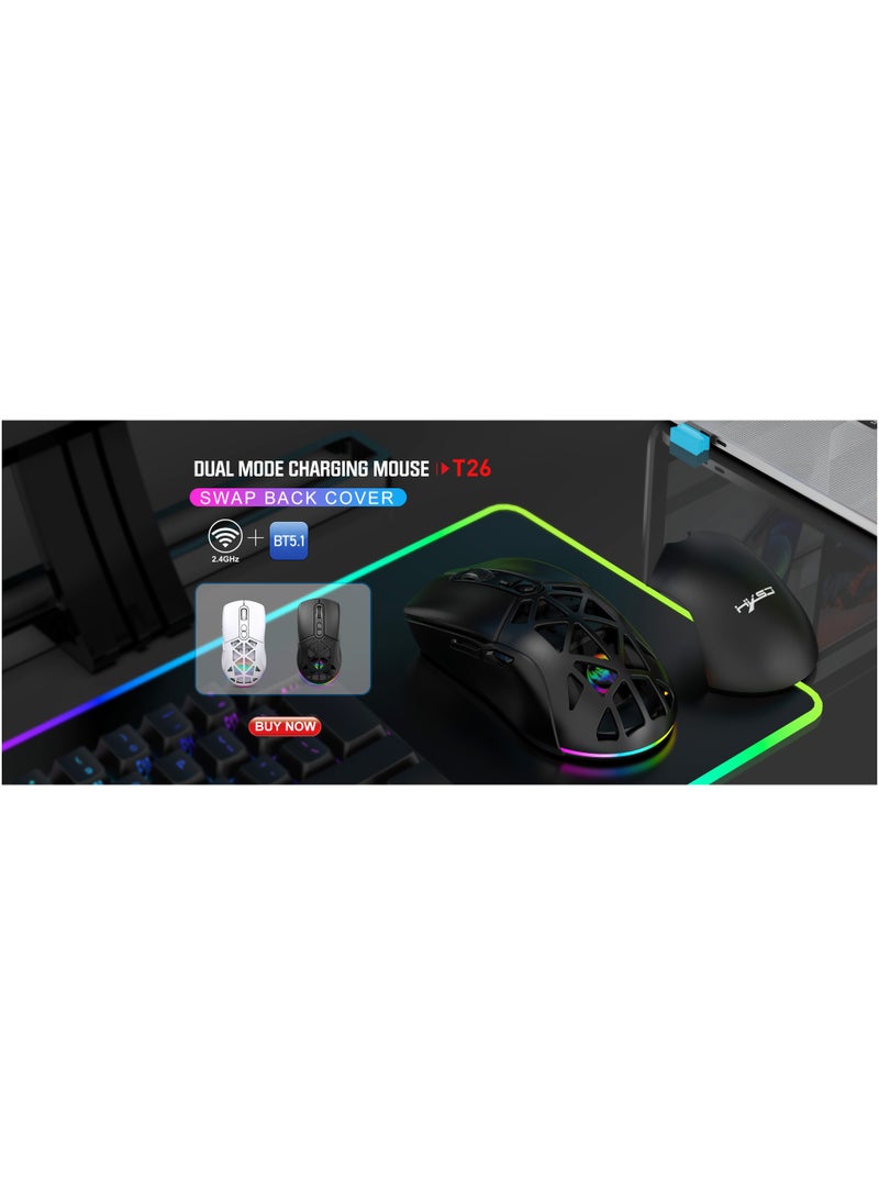 HXSJ - HXSJ New T26 Dual-Mode Wireless Mouse RGB Backlight 4800dpi built-in 650mAh rechargeable battery BT5.1 - Image 1