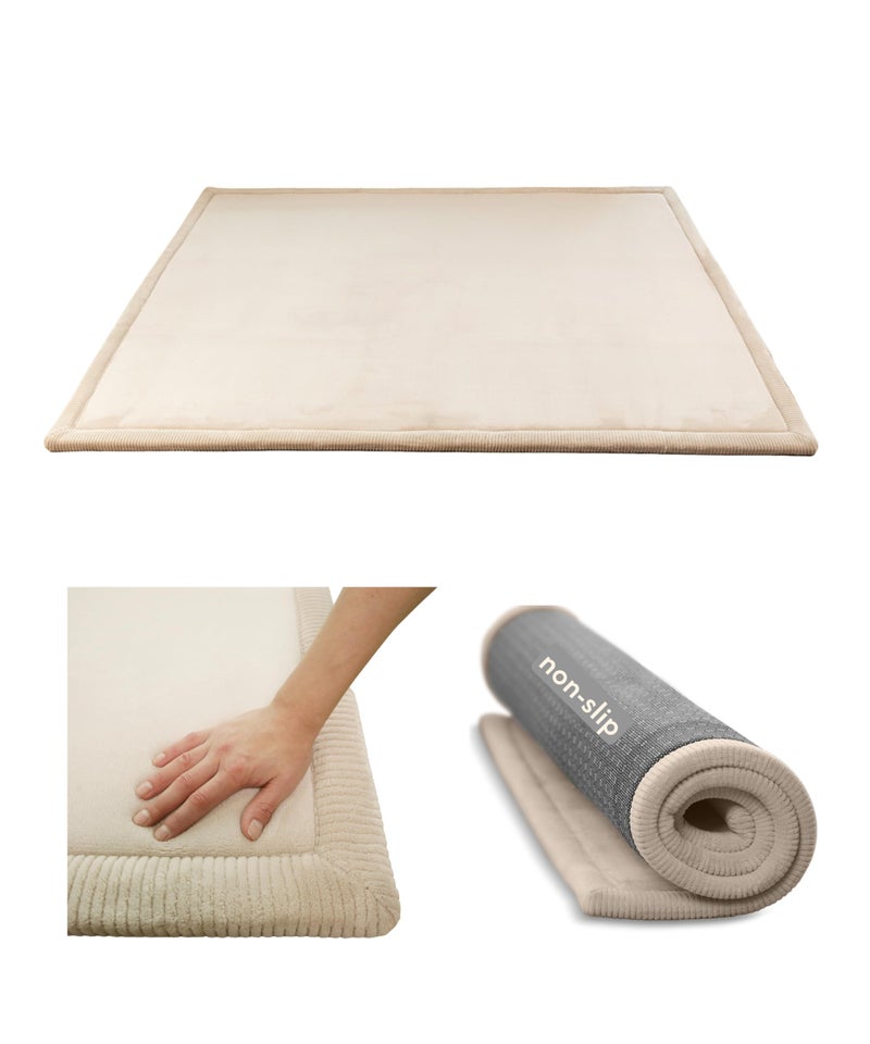 Hakuna Matte CloudSoft Mat for Floor 60" x 80" Beige â€“ Coral Velvet Memory Foam Rug â€“ Non-Slip, Water-Resistant - Image 1
