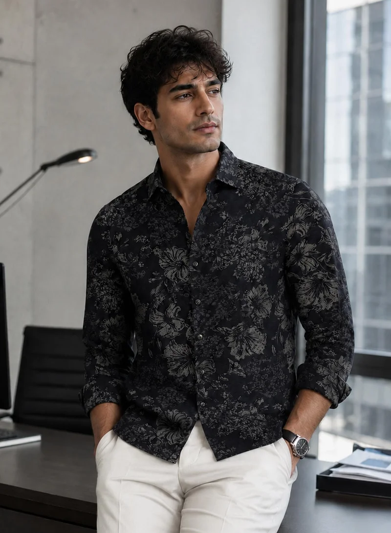 CAHOOT Men's Multi Floral Regular Shirt For Casual Wear | Collared Neck | Long Sleeve | Button Closure | Cotton Shirt Crafted With Comfort Fit For Everyday Wear (121701)