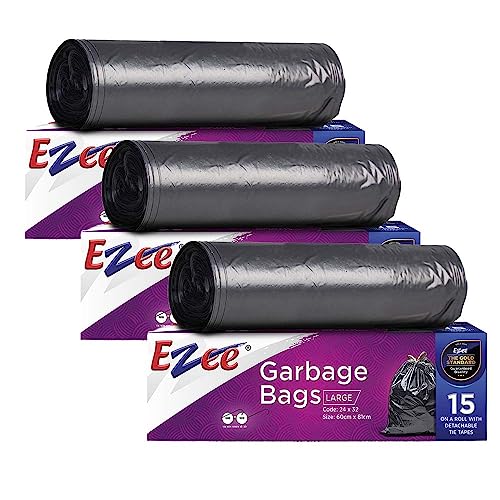 Ezee Plastic Large Garbage Bags 24 Inches X 32 Inches | 45 Units | Pack Of 3-15 Pieces Each Pack, Black - Image 1