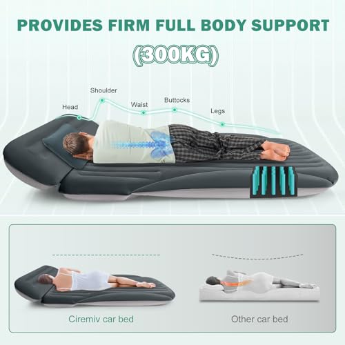 Ciremiv SUV Air Mattress, Double-Sided Thick Flocked Car Air Mattress with Built-in Pump & Pillow, Complete Sleeping Accessories for Auto Camping & Road Trips（Green+Charcoal） - Image 5
