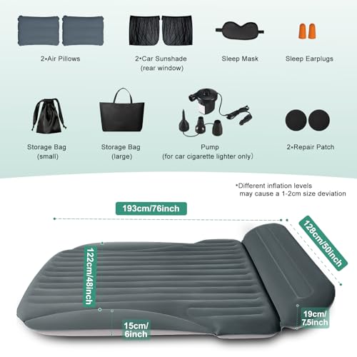 Ciremiv SUV Air Mattress, Double-Sided Thick Flocked Car Air Mattress with Built-in Pump & Pillow, Complete Sleeping Accessories for Auto Camping & Road Trips（Green+Charcoal） - Image 3