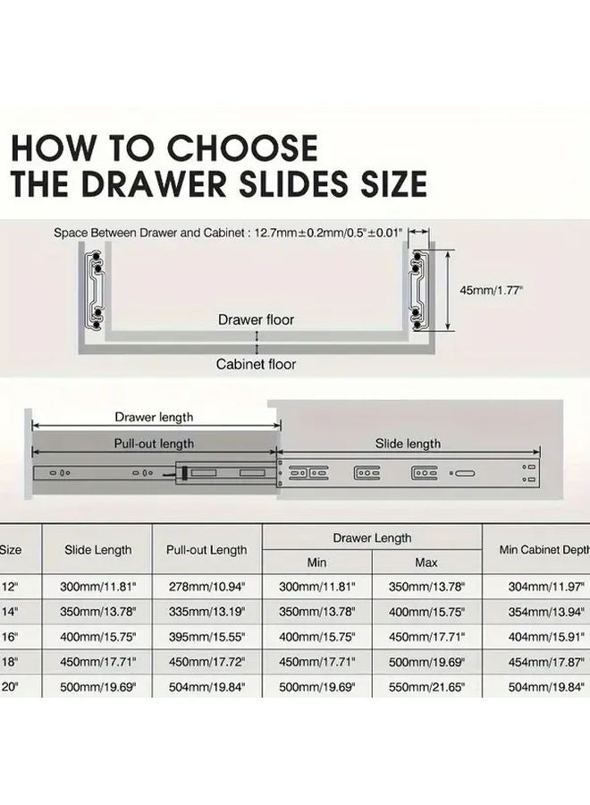 2pcs 20 Inches Full Extension Ball Bearing Drawer Slides Heavy Duty Side Mount Set - Image 3