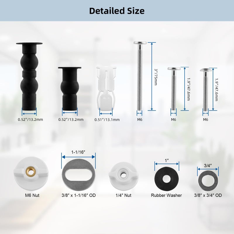 Hibbent Universal Toilet Seats Screws and Bolts, Metal Toilet Seat Hinges Bolt Screws with Fixings Expanding Rubber, Toilet Seat Replacement Parts Kit(5 Choices) - Image 5