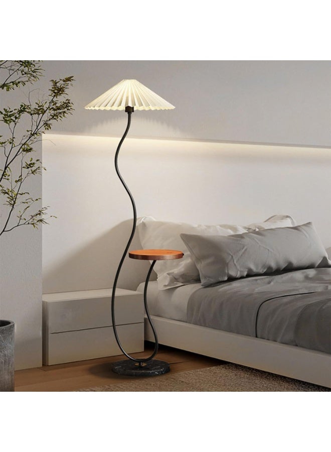 عالية الجودة مصباح طاولة أرضي عصري بتقنية LED مع أرفف، مصباح قائم مبتكر بثلاثة ألوان قابلة للتبديل، مع طاولة لغرفة المعيشة أو غرفة النوم، مزود بغطاء مصباح من القماش المطوي. - Image 5