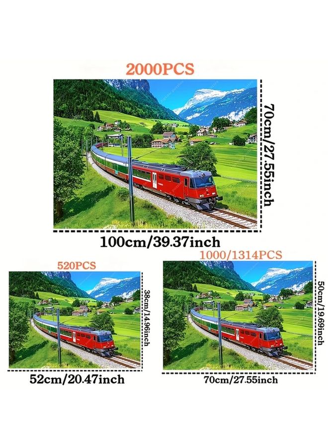 2000 Pieces Jigsaw Puzzle Alpine Train Journey Red Passenger Train Wall Art Home Decor - Image 4
