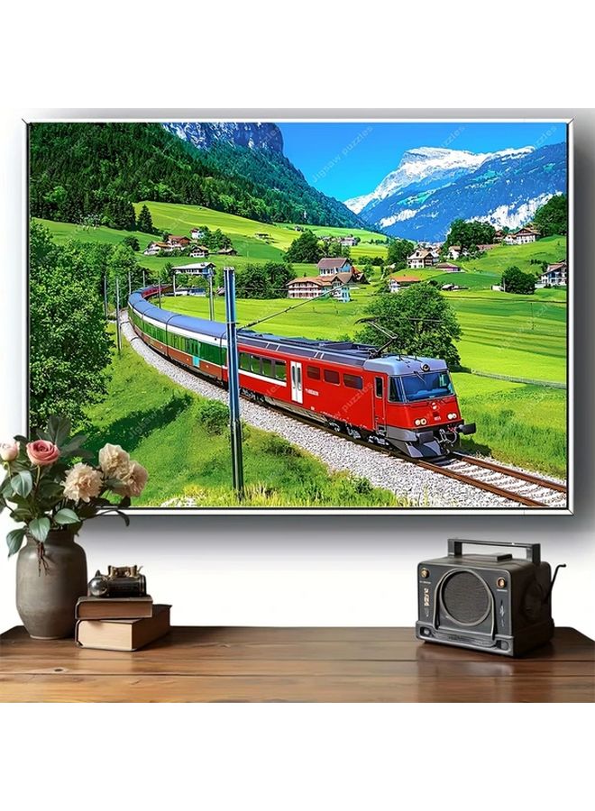 2000 Pieces Jigsaw Puzzle Alpine Train Journey Red Passenger Train Wall Art Home Decor - Image 2