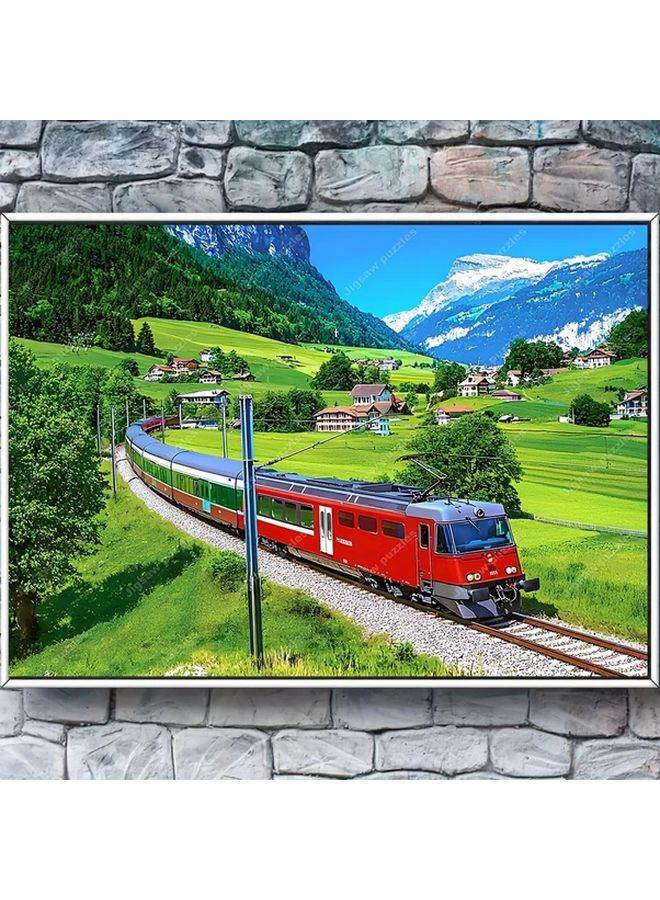 2000 Pieces Jigsaw Puzzle Alpine Train Journey Red Passenger Train Wall Art Home Decor - Image 5