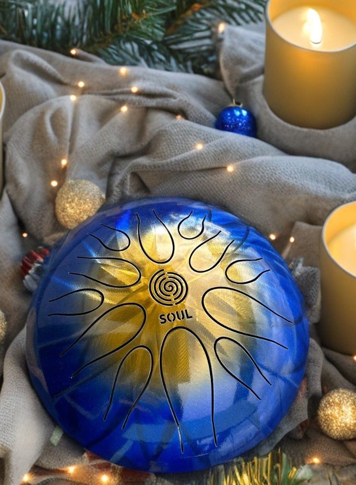 Generic Happy Drum SOUL "SVETI" Yellow/Blue – 12 Notes Handpan, 28cm, 432Hz Tuning, Handmade Steel Tongue Drum with Bag & Sticks  - Image 1