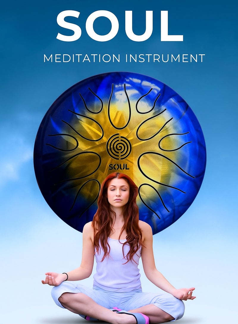 Generic Happy Drum SOUL "SVETI" Yellow/Blue – 12 Notes Handpan, 28cm, 432Hz Tuning, Handmade Steel Tongue Drum with Bag & Sticks  - Image 2