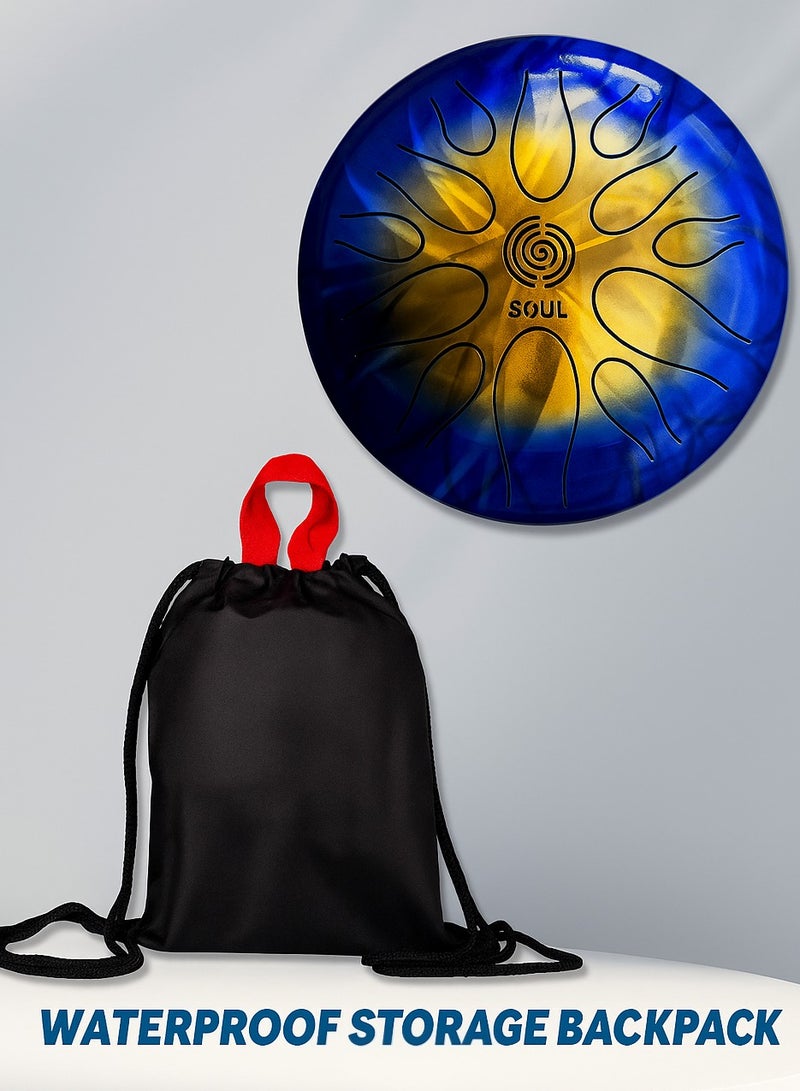 Generic Happy Drum SOUL "SVETI" Yellow/Blue – 12 Notes Handpan, 28cm, 432Hz Tuning, Handmade Steel Tongue Drum with Bag & Sticks  - Image 5