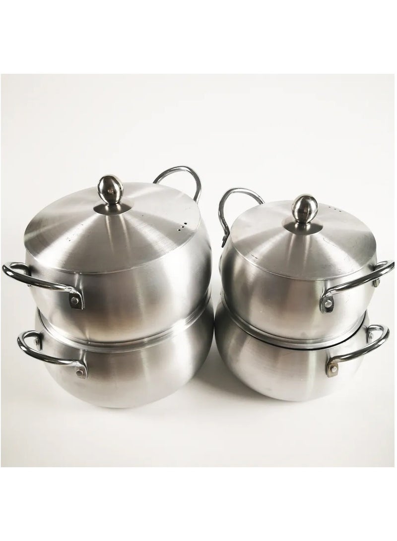 DubaiGallery 5 Pieces Belly Shape Cooking Pot Cookware Set With Two Handles Silver - Image 3