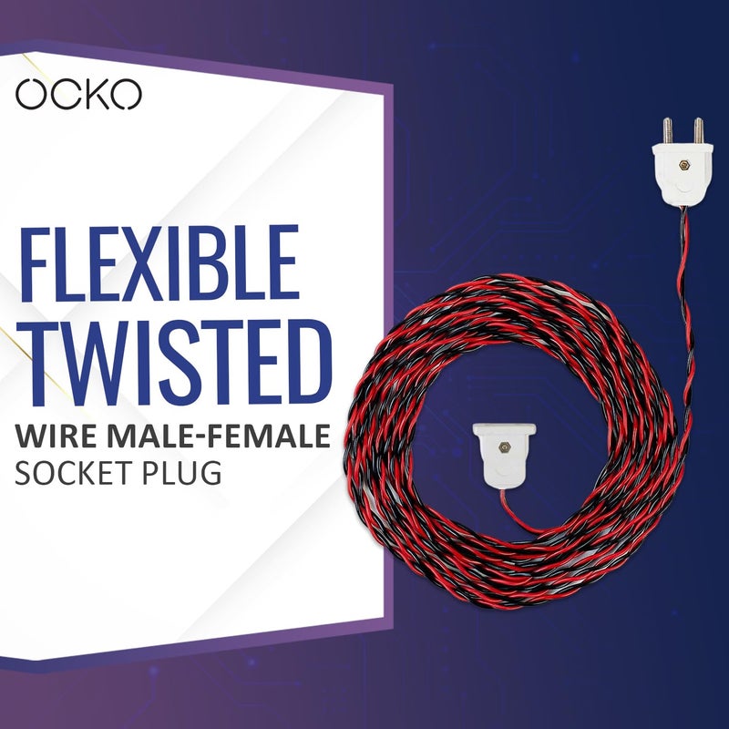 Ocko Flexible Twisted Wire MaleFemale Socket Plug Copper Wire with 2 Pin Plug Flat Extension Cord for Multipurpose Use Festive Decorations Diwali Christmas 15m Multicolor - Image 2