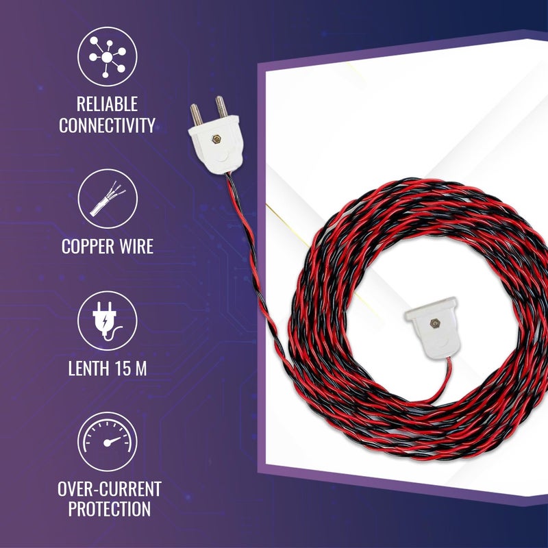 Ocko Flexible Twisted Wire MaleFemale Socket Plug Copper Wire with 2 Pin Plug Flat Extension Cord for Multipurpose Use Festive Decorations Diwali Christmas 15m Multicolor - Image 3