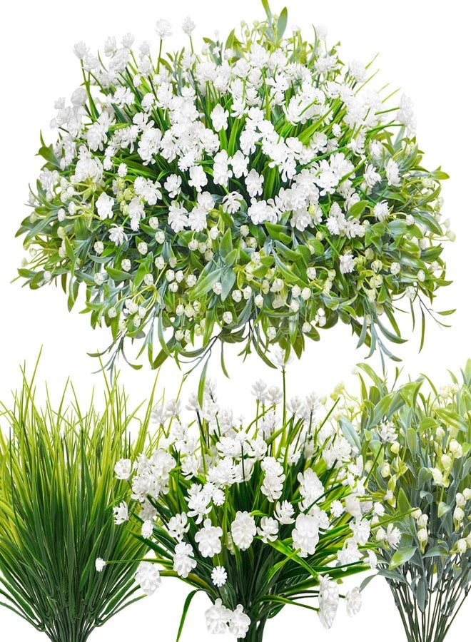 Ruidazon 36 Pcs Artificial Flowers for Outdoor, UV Resistant Outdoor Fake Plants Faux Plastic Flowers Shrubs for Outside Garden Patio Porch Window Box Spring Summer Decor (Mixed White) - Image 1