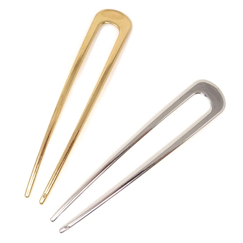 Honbay 2PCS Simple U Shaped Metal Hair Pins Hair Forks Hair Sticks