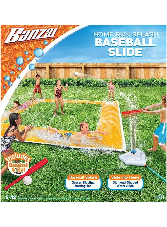 Banzai زحليقة بيسبول هوم ران سبلاش الطول: 14 قدمًا العرض: 14 قدمًا زحليقة مائية قابلة للنفخ في الفناء الخلفي للاستخدام الخارجي مع مضرب بيسبول وكرة متضمنة - Image 2