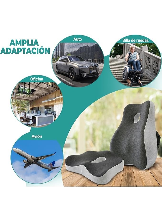 طقم وسادة طبية للعصعص ودعم أسفل الظهر (لومبار) - ميموري فوم عالي الكثافة - جودة ممتازة لتخفيف آلام الظهر والبواسير ومقعد المكتب - Image 3