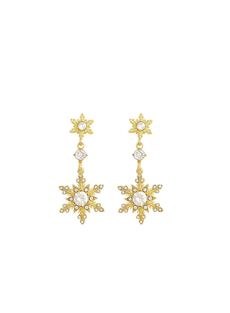 Luxury Zircon Snowflake Earrings for Women – High-End Rhodium Plated, Full Diamond Double Tassel Design, Fashionable and Elegant Studs, Trendy 2025 New Collection - Image 1