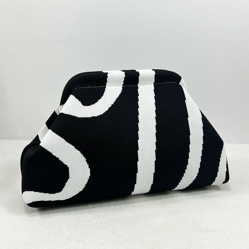 2025 New Knitted Handbag Striped Cloud Large Capacity Daily All-Match Contrast Color Woven Bag - Image 1