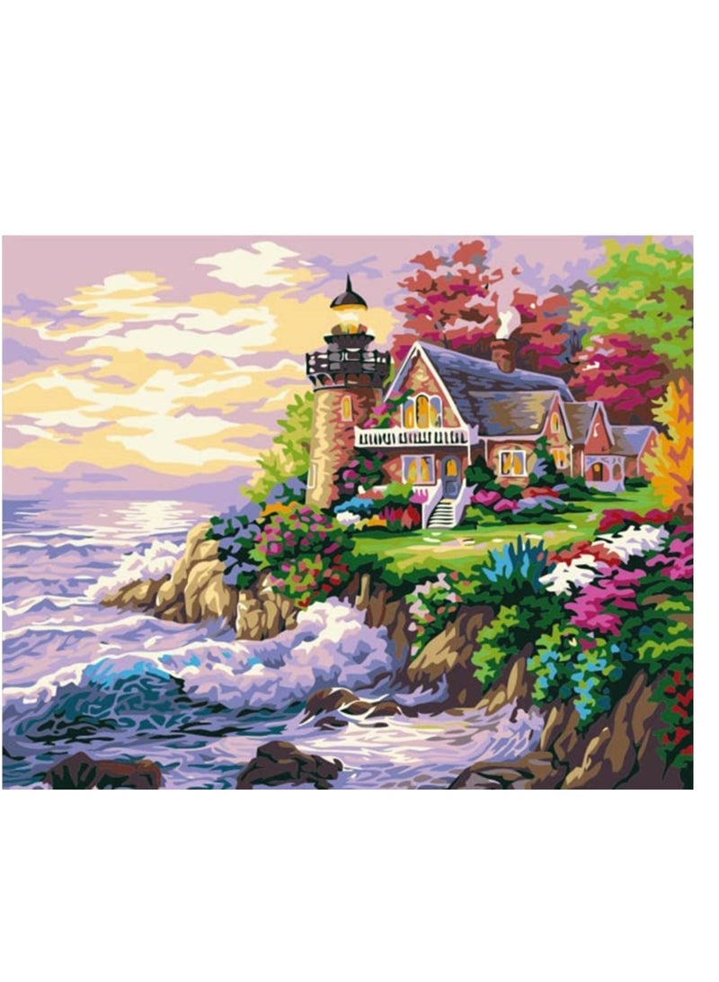 SOLARAE Paint by Number for Adults Beginner Students Kids Ideal Gift Choice DIY Acrylic Paints Room D√©cor Seaside Castle Without Frame - Image 1