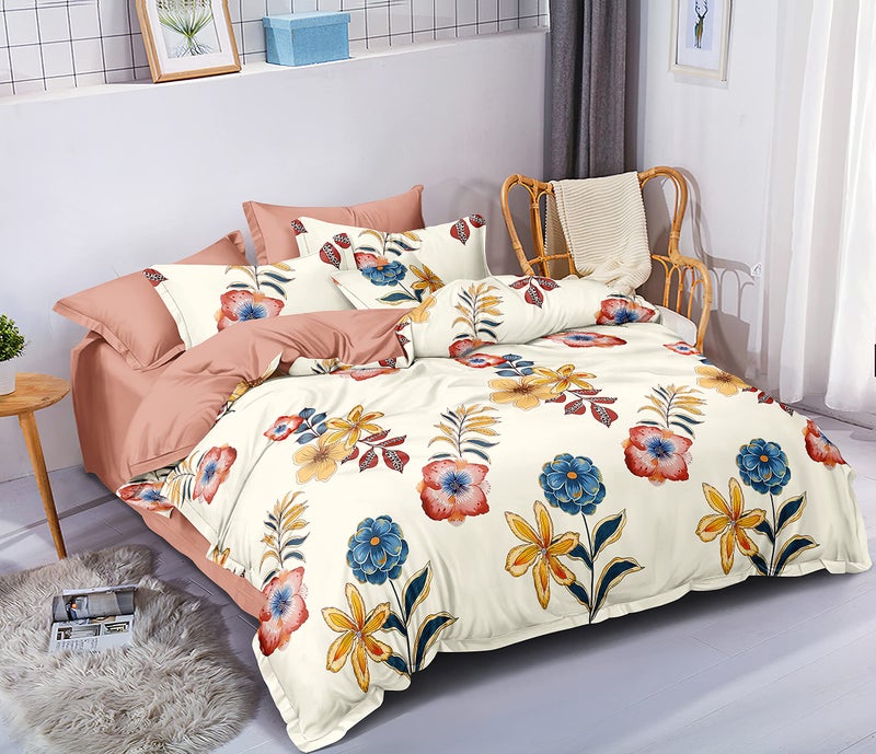 MORADO Premium Glace Cotton Floral Design Duvet Cover - Single, Cream with Zipper - Image 1