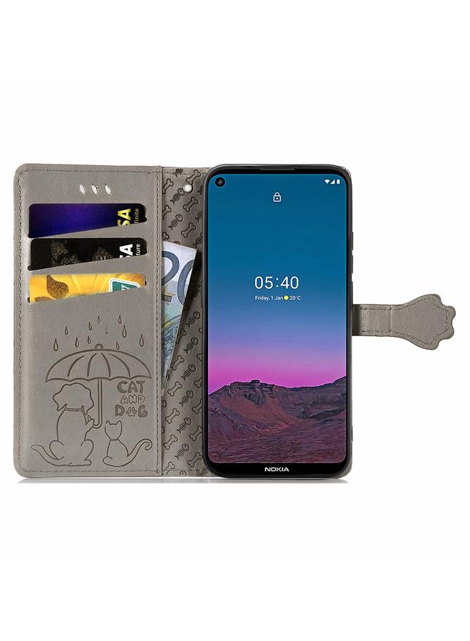 S-TOP Case For Nokia 5.4 Lovely Cat and Dog Embossing Pattern Horizontal Flip Leather Case , with Holder & Card Slots & Wallet & Cartoon Clasp & Lanyard - Image 3