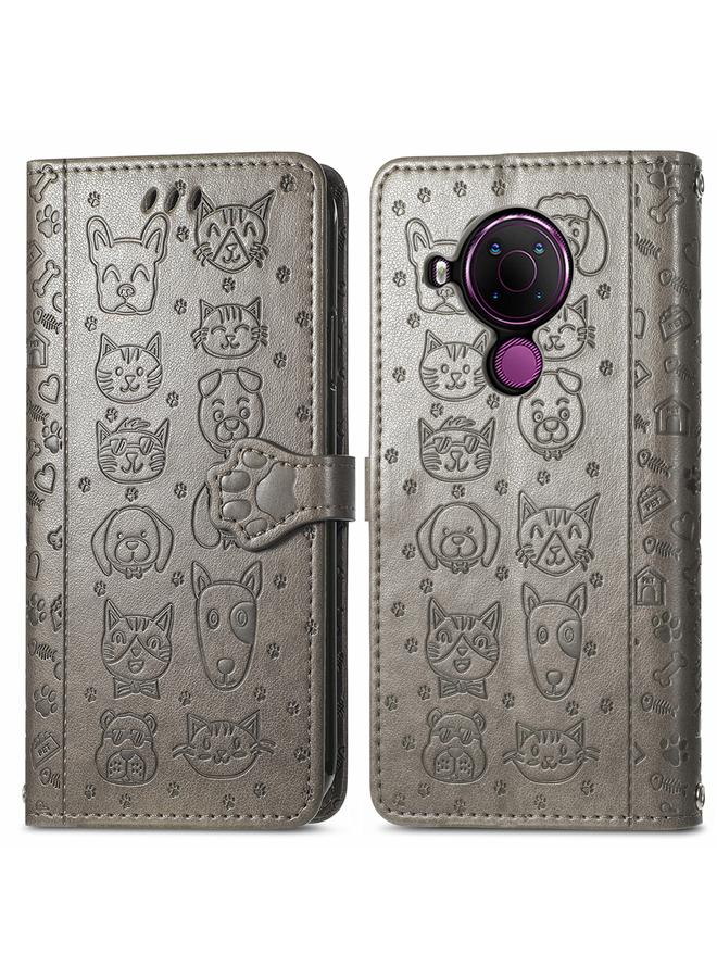 S-TOP Case For Nokia 5.4 Lovely Cat and Dog Embossing Pattern Horizontal Flip Leather Case , with Holder & Card Slots & Wallet & Cartoon Clasp & Lanyard - Image 2