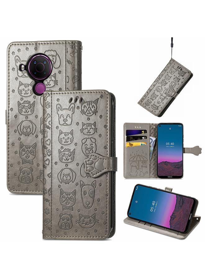 S-TOP Case For Nokia 5.4 Lovely Cat and Dog Embossing Pattern Horizontal Flip Leather Case , with Holder & Card Slots & Wallet & Cartoon Clasp & Lanyard - Image 1