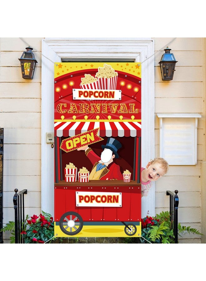 Tatuo Carnival Circus Theme Party Decorations Carnival Popcorn Sign Large Photo Door Banner Ticket Booth Backdrop Props Hanging for Kids Birthday Carnival Game Supplies Popcorn Circus Party Decorations - Image 1