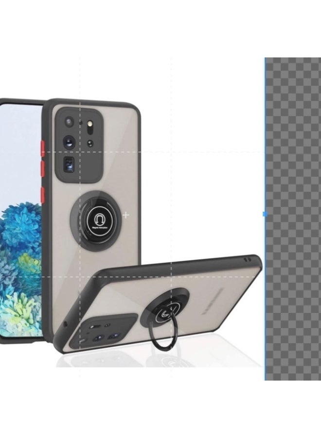 إلترازون جراب سامسونج جالاكسي إس 20 ألترا، مقاوم للخدش، مع حامل دائري دوار 360 درجة، متوافق مع حامل السيارة المغناطيسي لهاتف جالاكسي إس 20 ألترا - أسود