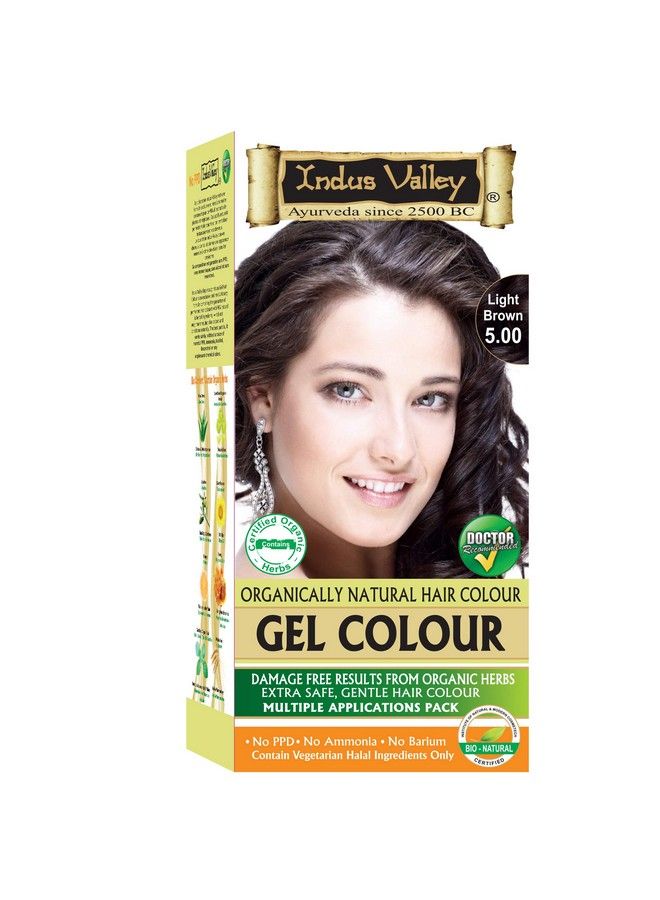 Indus Valley Natural Organic Damage Free Permanent Gel Hair Color Ammonia Free Vegan Cruelty Free Up To 100% Gray Coverage |Doctor Recommended| Bio Natural Certified Light Brown 5.0 (20Gram+200Ml) Pack Of 1 - Image 1