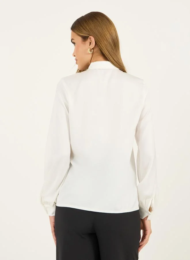 ستايلي Solid Regular Fit Blouse with Tie Up Neck Detail