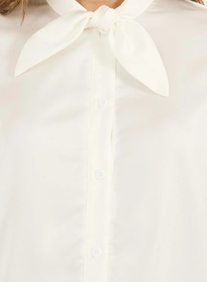 ستايلي Solid Regular Fit Blouse with Tie Up Neck Detail