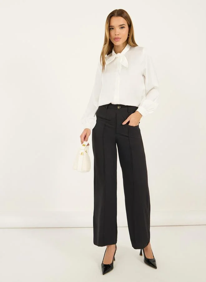 ستايلي Solid Regular Fit Blouse with Tie Up Neck Detail