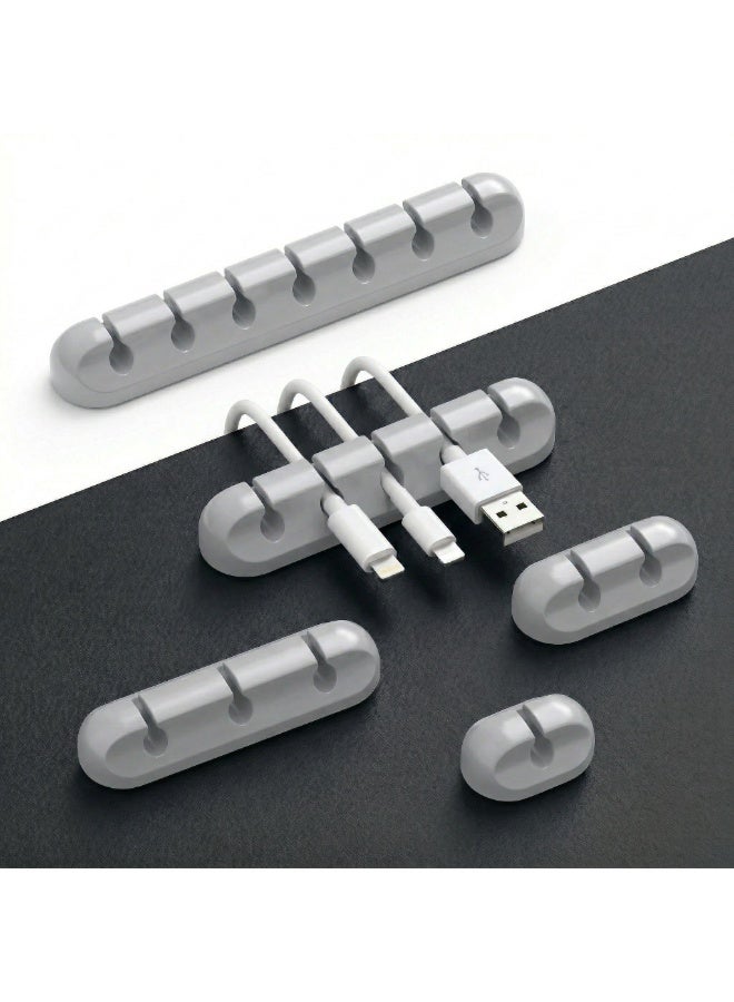 5PCS Silicone Cable Management Clips Set, Self-Adhesive Desk Cable Organizer with 1/2/3/5/7 Slots, Cord Holder for USB, Charger, PC, Home & Office (Gray) - Image 1