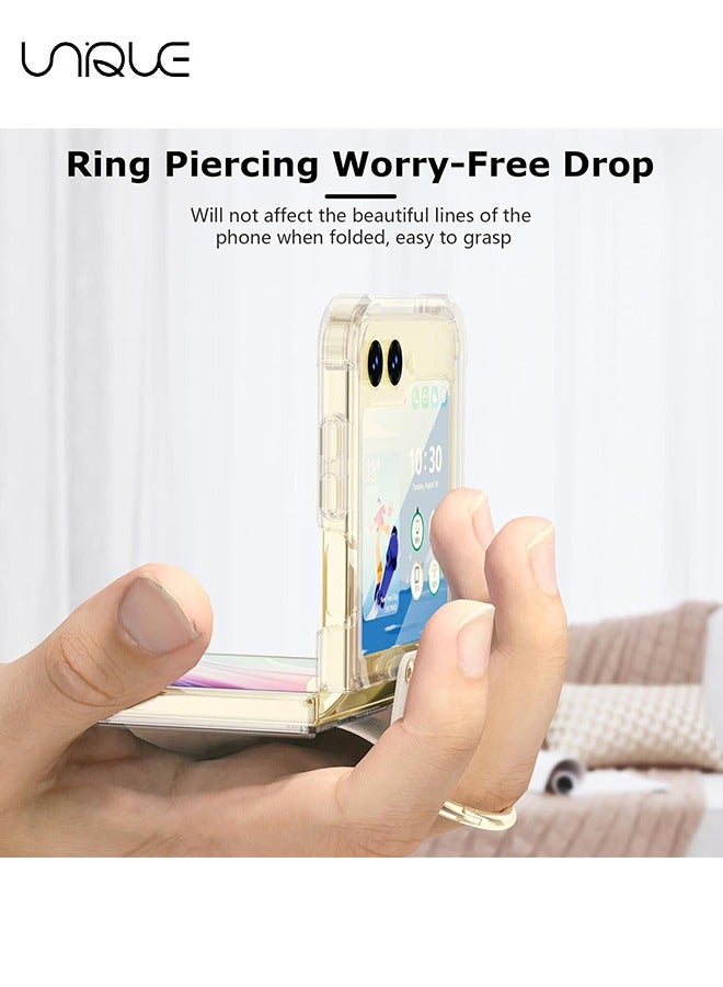 Unique For Samsung Galaxy Z Flip 6 Case - TPU Shockproof Phone Case - Ultra Slim Aesthetic Clear Phone Case - Rugged Hard Case with Ring Bracket & Hinge Protection (Clear) - Image 3