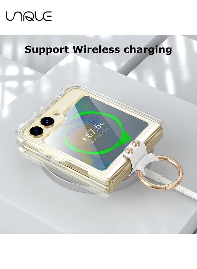 Unique For Samsung Galaxy Z Flip 6 Case - TPU Shockproof Phone Case - Ultra Slim Aesthetic Clear Phone Case - Rugged Hard Case with Ring Bracket & Hinge Protection (Clear) - Image 4