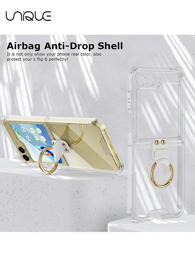 Unique For Samsung Galaxy Z Flip 6 Case - TPU Shockproof Phone Case - Ultra Slim Aesthetic Clear Phone Case - Rugged Hard Case with Ring Bracket & Hinge Protection (Clear) - Image 5
