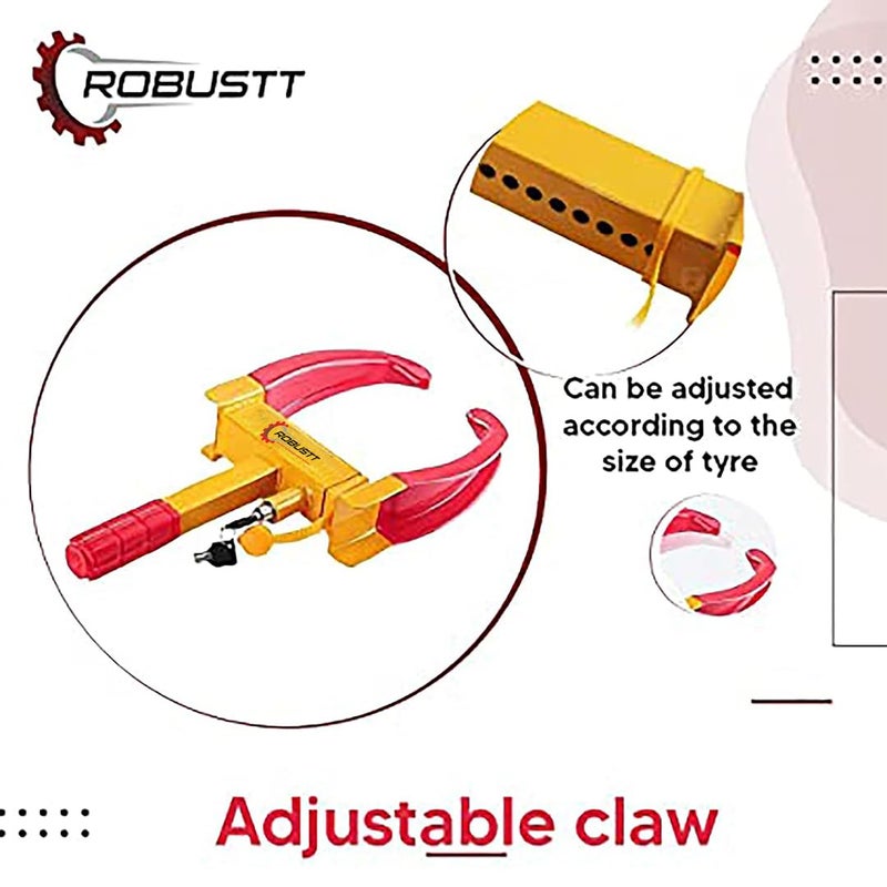 Robustt Wheel Lock | Red & Yellow | Anti-Theft Painted Tyre Lock with 3 Keys | Pack of 2 | Cold Rolled MS Steel Adjustable Heavy Duty | Wheel Lock for Car - Image 4